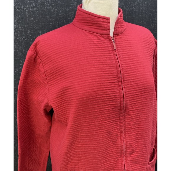 Eileen Fisher Lightweight Jacket Womens S Red Full Zip Cotton Mock Neck Textured - Picture 3 of 10